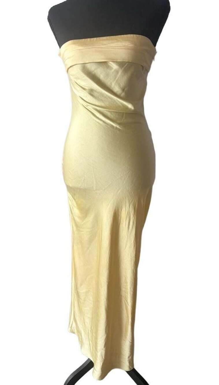 Realtix Strapless Maxi Dress Size XS Yellow Satin (117)